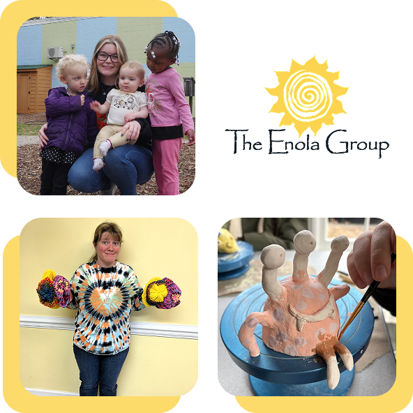 3 image grid with The Enola Group logo